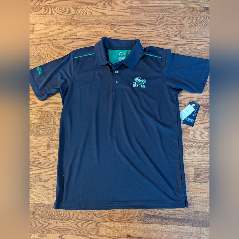 ProEdge Notre Dame Fighting Irish Logo Polo Shirt Blue/Green Mens L NWT NCAA